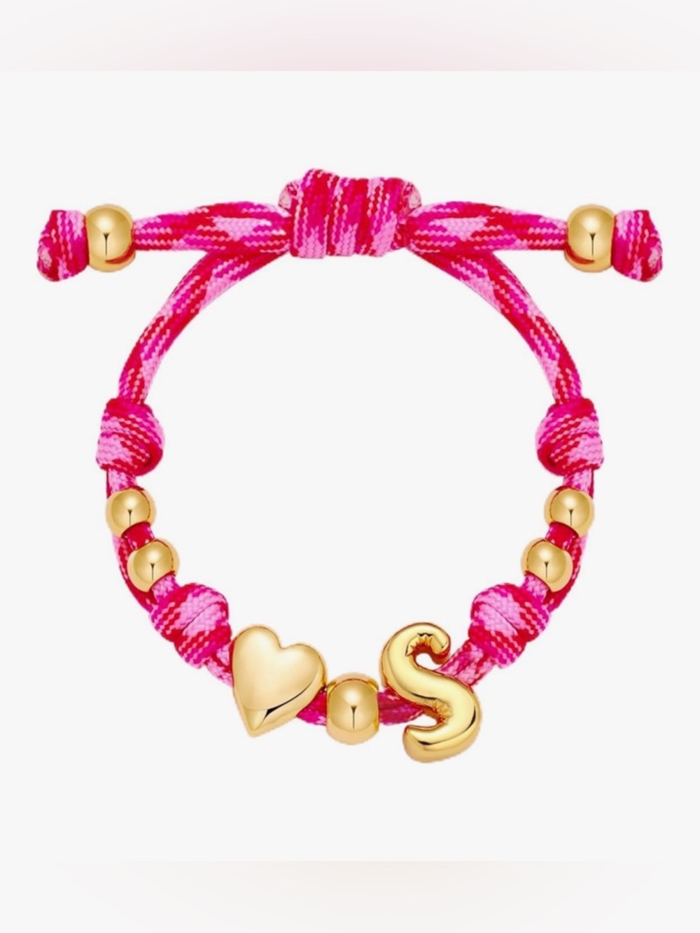 NEW 14K Gold-Plated Knotty Bubble Letter Initial Heart Bracelet